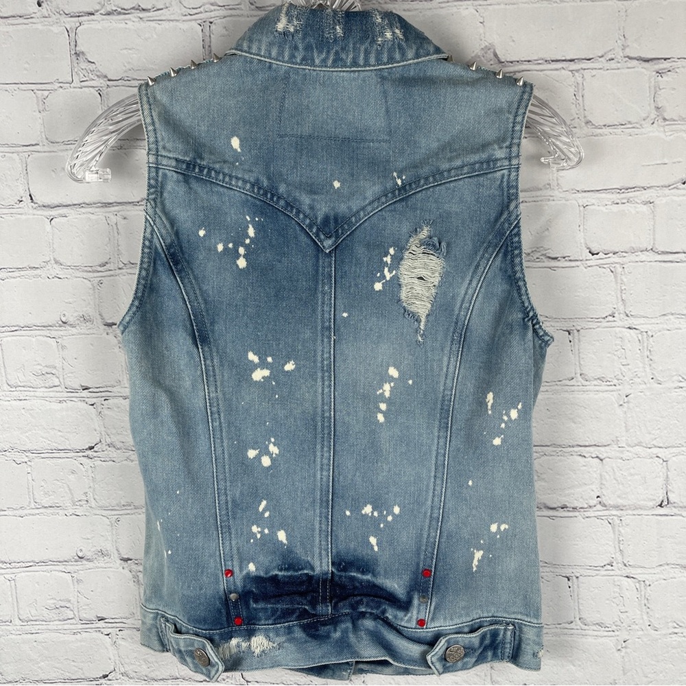 BERSHKA denim distressed vest with spikes beading, size S - Picture 3 of 16
